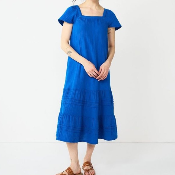 Sonoma Dresses & Skirts - Sonoma blue square neck short sleeve midi dress size M